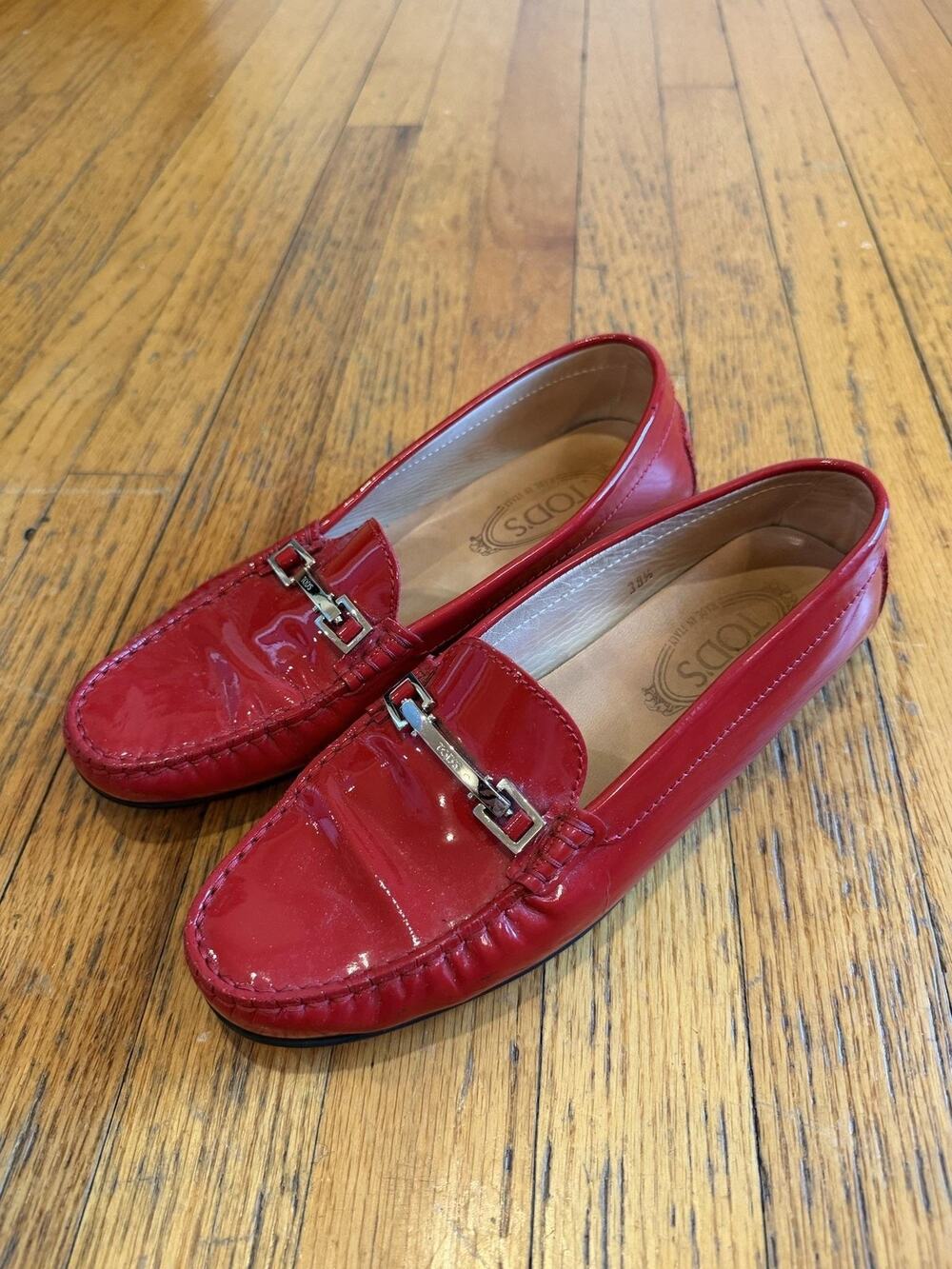 Tod's Womens Red Patent Leather Gommino Driving Loafer Sz 8